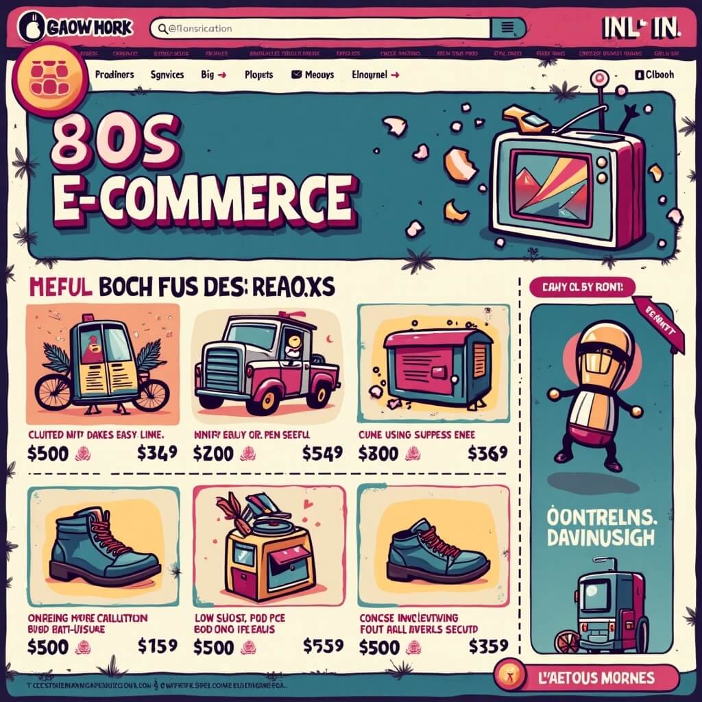 E-commerce website showcasing poor user experience. Display cluttered layout, intrusive pop-ups, broken links, and unreadable fonts. Include low-resolution product images, a confusing checkout process, and a lack of mobile responsiveness. Emphasize frustrating navigation, excessive advertisements, and an overall untrustworthy design, reflecting bad practices in web design and usability.